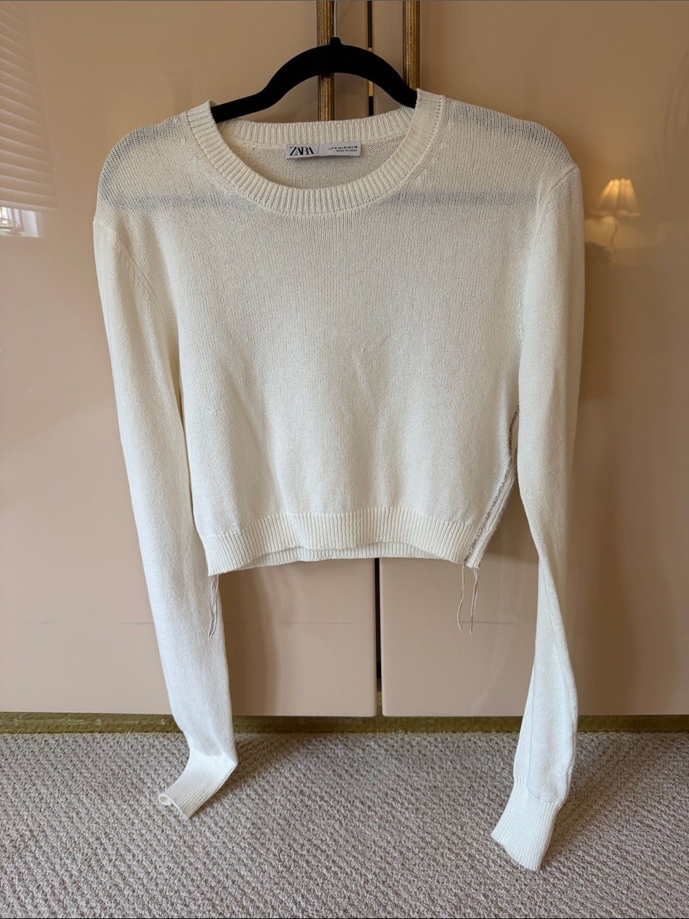 Zara Cream Lightweight Crewneck Sweater